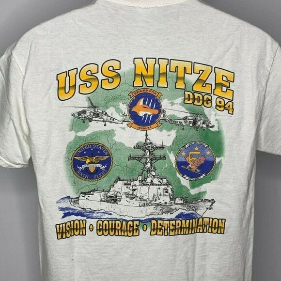 USS Nitze DDG 94 Crewneck T Shirt M White US Navy - Picture 1 of 5